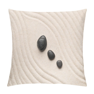 Personality  Zen Sand And Stone Garden With Raked Curved Lines. Simplicity, C Pillow Covers
