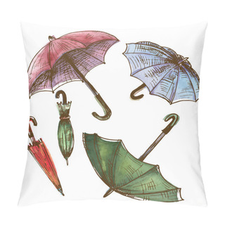 Personality  Drawing, Watercolor Set Of Umbrellas. Umbrellas From A Rain, Fem Pillow Covers