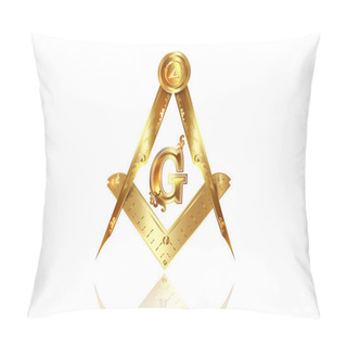 Personality  Gold Freemasonry Emblem - The Masonic Square And Compass Symbol. All Seeing Eye Of God In Sacred Geometry Triangle, Masonry And Illuminati Symbol, Golden Logo Design Element. Vector Isolated On White Pillow Covers