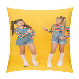 Personality  Must Have Accessory. Vibrant Colors. Modern Fashion. Kids Fashion. Girls Long Hair. Cute Children Same Outfits. Trendy And Fancy. Little Girls Wearing Rainbow Clothes. Matching Outfits. Fashion Shop Pillow Covers