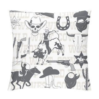 Personality  Set Of Wild West Cowboy Designed Elements Pillow Covers