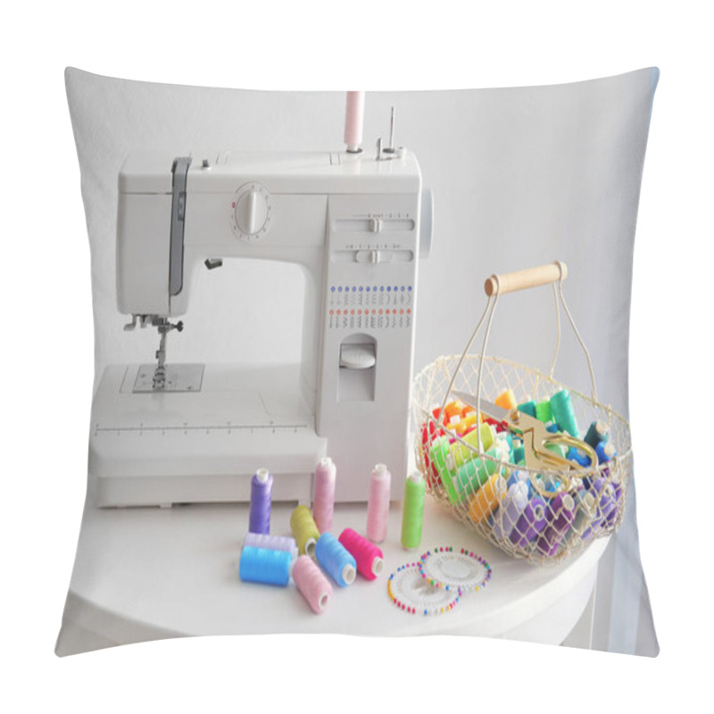 Personality  Modern Sewing Machine With Threads On Table Pillow Covers