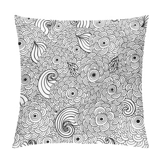Personality  Hand Drawn With Ink Background With Doodles. Vector Pattern Black And White Illustration Can Be Used For Wallpaper, Coloring Book Pages For Kids And Adults. Pillow Covers