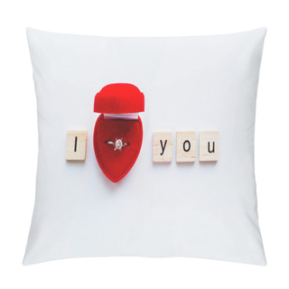 Personality  White Background With Wooden Words I LOVE YOU And Engagement Ring Pillow Covers