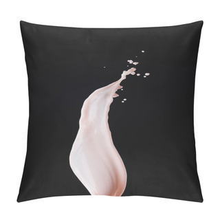 Personality  Smooth Fresh Pink Milk Splash With Drops Isolated On Black Pillow Covers