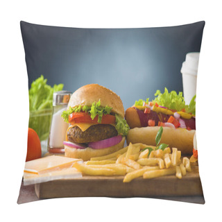 Personality  Fast Food Hamburger, Hot Dog Menu With Burger, French Fries, To Pillow Covers