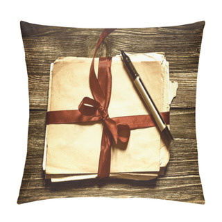 Personality  Old Letters, Tied With A Red Ribbon On An Old Wooden Background Pillow Covers