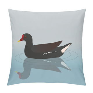 Personality  A Vector Illustration Of A Common  Moorhen Swimming. You Can See Its Reflection In The Water. Pillow Covers