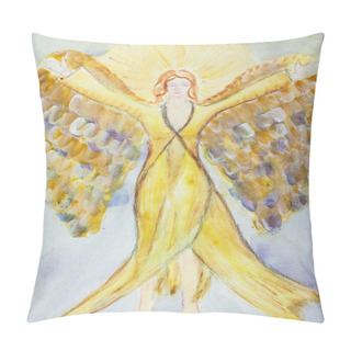 Personality  Feminine Angel With Long Dress And Wings. The Dabbing Technique Near The Edges Gives A Soft Focus Effect Due To The Altered Surface Roughness Of The Paper Pillow Covers