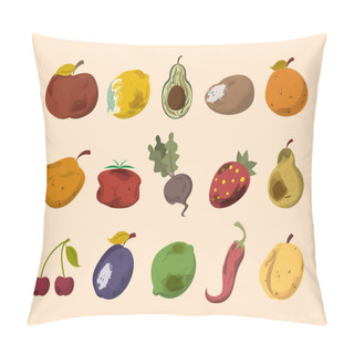 Personality  Rotten Vegetable And Fruit Vector Isolated. Food Waste Pillow Covers