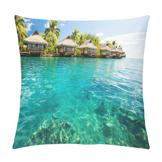 Personality  Over Water Bungalows With Steps Into Green Lagoon Pillow Covers
