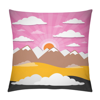 Personality  Nature Abstract Mountains Illustration With Clouds, Sun Set - Rise, Pink Sky Pillow Covers