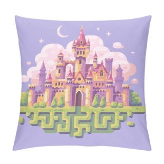 Personality  Fairy Tale Princess Castle Flat Illustration. Fantasy Landscape Background Pillow Covers
