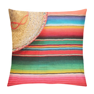 Personality  Mexican Fiesta Poncho Background Cinco De Mayo Rug In Bright Colors With Sombrero With Copy Space Mexicano Stock, Photo, Photograph, Image, Picture, Pillow Covers
