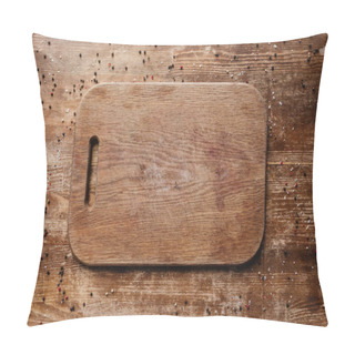 Personality  Top View Of Cutting Board On Wooden Table With Scattered Peppercorns Pillow Covers