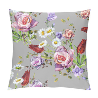 Personality  Watercolor Delicate Flowers Bouquet. Floral Seamless Pattern On A Gray Background.  Beautiful  Hand Pattern For Decoration And Design.  Pillow Covers