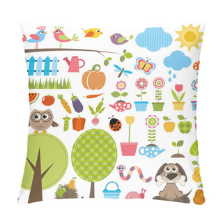 Personality  Garden Set With Birds, Trees, Flowers, Vegetables And Insects Pillow Covers