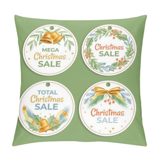 Personality  Collection Watercolor Christmas Sale Tags Vector Design Illustration Pillow Covers