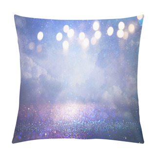 Personality  Abstract Glitter Silver, Purple, Blue Lights Background. De-focused Pillow Covers