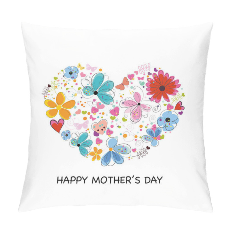 Personality  Heart with abstract colorful flowers, hearts and butterflies. Happy Mother's Day greeting card pillow covers