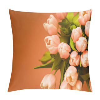 Personality  The Bouquet Of Pink (coral) Tulips On Coral Background Pillow Covers