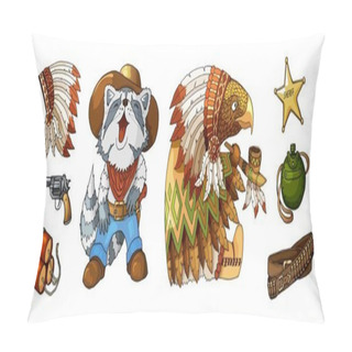 Personality  Cartoon Colored Items Characters Cowboy And Indian In National Costume Pillow Covers
