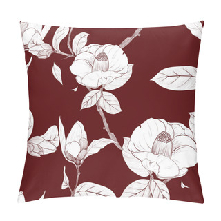Personality  Vector Background. Camellia - Flowers, Buds And Leaves. Seamless Pattern.  Pillow Covers