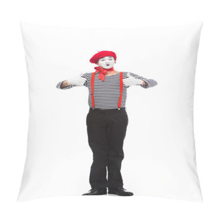 Personality  Happy Mime Showing Thumbs Up Isolated On White Pillow Covers