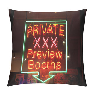 Personality  Neon Sign Of An Adult Licensed Sex Shop In A Red Light District Of London At Night Advertising Private Preview Booths Pillow Covers