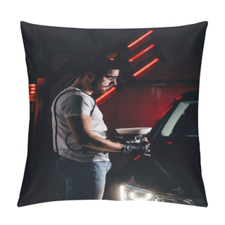 Personality  Mechanic Worker Prepare For Polishing Car By Power Buffer Machine Pillow Covers