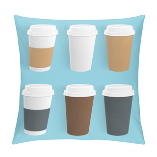 Personality  Vector Set Of Disposable Coffee Cups. Realistic Paper Coffee Cups Of Different Colors Isolated. Pillow Covers