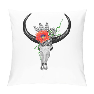Personality  Bull Skull & PoppyBW. Pillow Covers