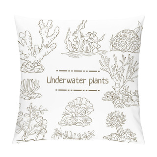 Personality  Set Of Hand Drawn Seaweed Isolated On White. Pillow Covers