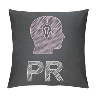 Personality  Marketing Concept: Head With Light Bulb And PR On Chalkboard Background Pillow Covers