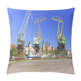 Personality  A View Of The Cranes In The Old Port. Szczecin, Poland Pillow Covers