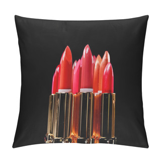 Personality  Variations Of Different Lipsticks Isolated On Black Pillow Covers