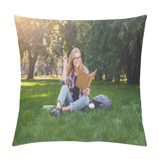 Personality  Young Woman Reading Book In Park Pillow Covers