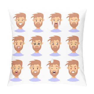 Personality  Set Of Male Emoji Characters. Cartoon Style Emotion Icons. Isolated Boys Avatars With Different Facial Expressions. Flat Illustration Mens Emotional Faces. Hand Drawn Vector Drawing Emoticon Pillow Covers