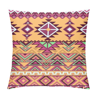 Personality  Bright Seamless Background With Pixel Pattern In Aztec Geometric Tribal Style. Vector Illustration. Pillow Covers