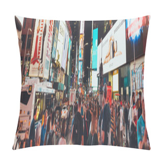 Personality  TIMES SQUARE, NEW YORK, USA - OCTOBER 8, 2018: Panoramic View Of Crowded Times Square In New York At Night, Usa Pillow Covers