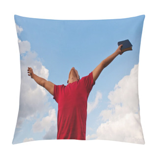 Personality  Young Man Staying With Raised Hands Pillow Covers