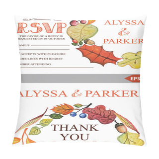 Personality  Autumn Wedding Template Set.Watercolor Leaves Wreath Pillow Covers