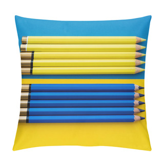 Personality  Top View Of Color Pencils On Ukrainian Flag Pillow Covers