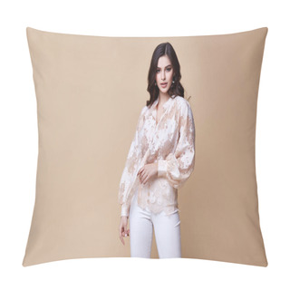 Personality  Sexy Beautiful Woman Fashion Glamour Model Brunette Hair Makeup  Pillow Covers