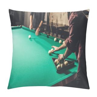 Personality  Handsome Man Forming Triangle Of Russian Pool Balls At Bar Pillow Covers