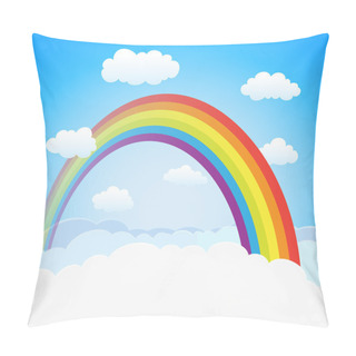 Personality  Cartoon Sky With Rainbow And Clouds. Vector Horizontal Backgroun Pillow Covers