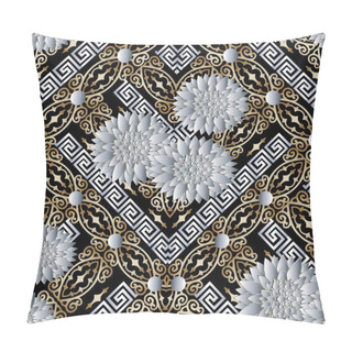 Personality  Floral 3d Seamless Pattern. Vector Meander Greek Key Pillow Covers