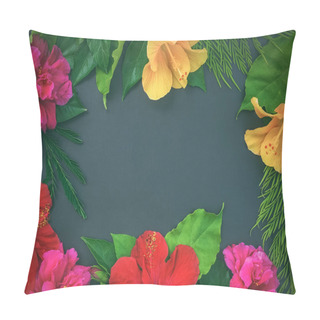 Personality  Frame Of Flowers, Hibiscuses, Dof Roses, And Green Leaves O Pillow Covers