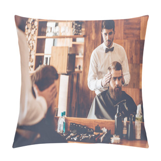 Personality  Young Bearded Man With Hairdresser Pillow Covers
