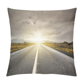 Personality  Empty Road With Cloudy Skies In Wild Iceland Pillow Covers